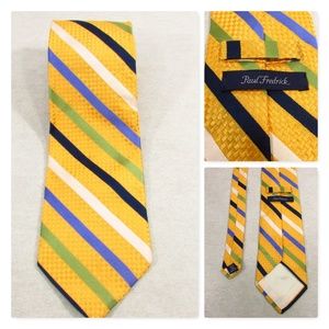 Paul Fredrick Mens Necktie 60" L 4"W Yellow Stripe